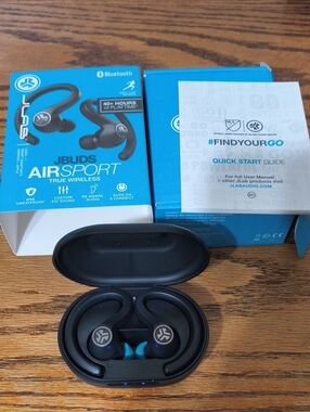 JBuds Air Sport True Wireless Earbuds - Black with Blue Accents